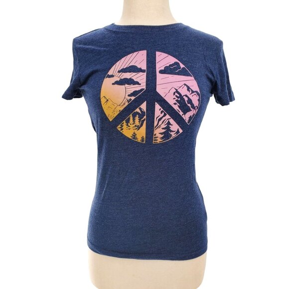 Free State Med Shirt Peace Sign Mountain Sun Graphic Tee Minimalist Hippie Love - Picture 2 of 10